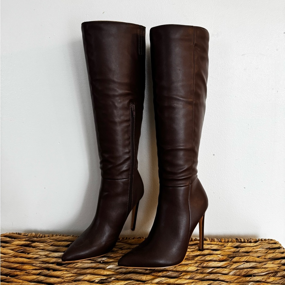 Miss Lola Dark Brown Knee-High Boots - Picture 2 of 5